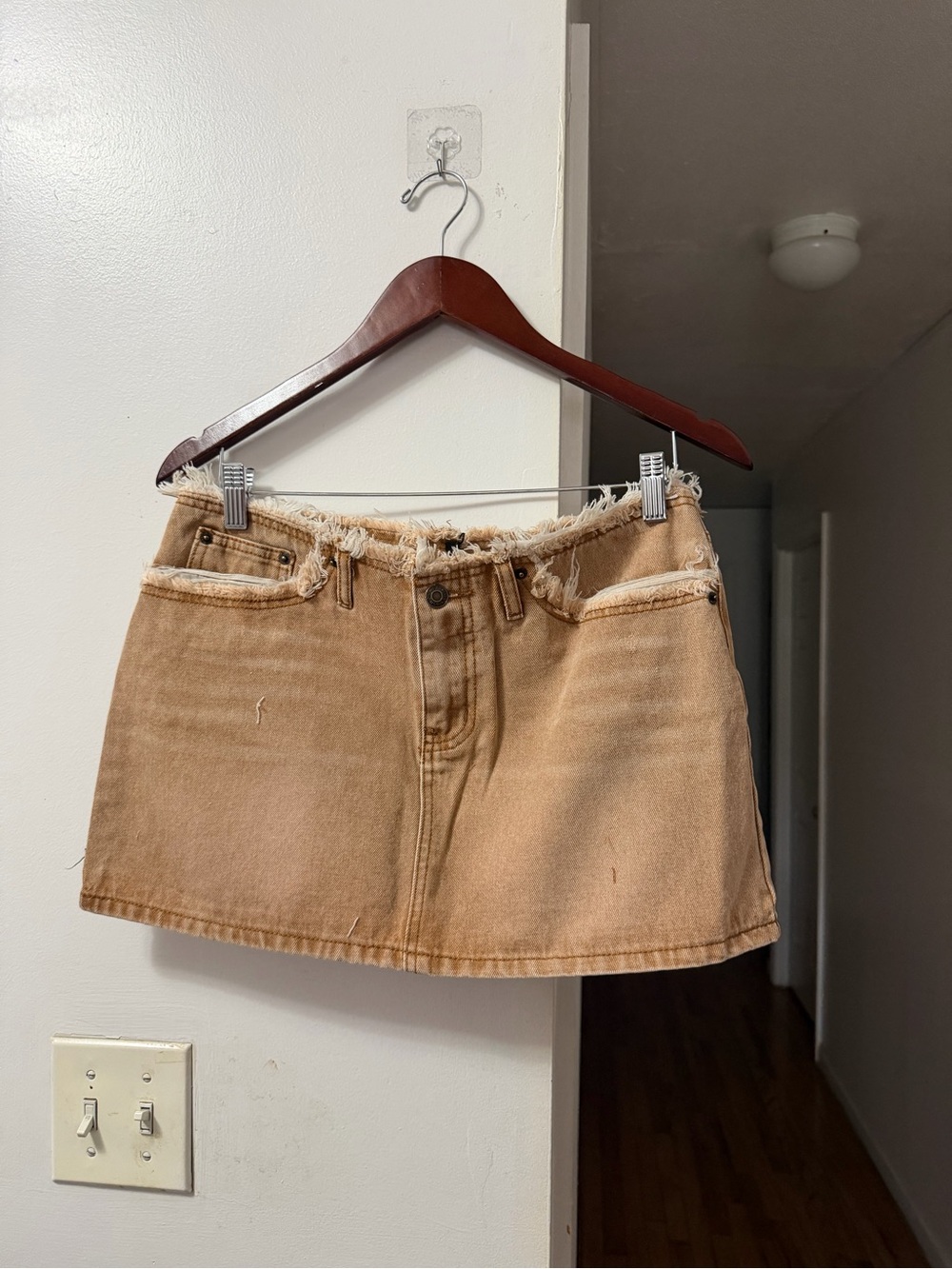 Edikted Tan Frayed Waist Denim Mini Skirt